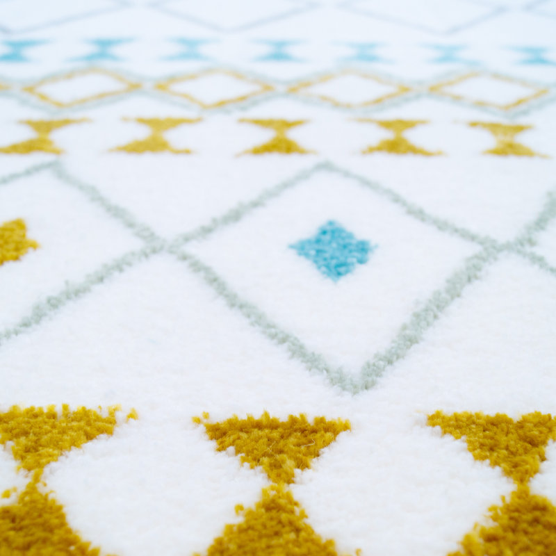 Tapis géométrique blanc / bleu Allensville, Rectangle 3 pi 4 po x 5 pi
