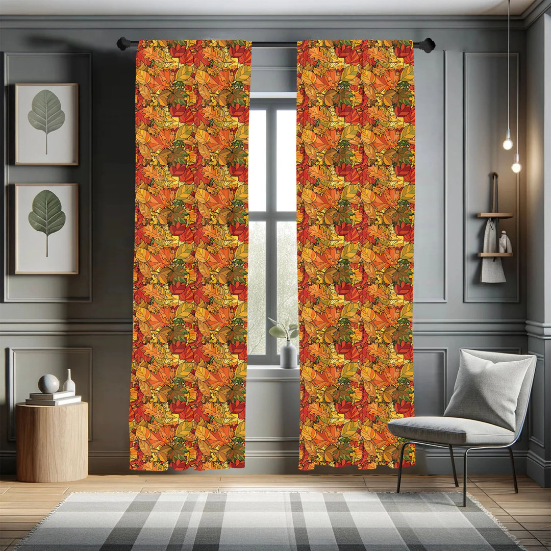 Autumn Floral Semi-Sheer Rod Pocket Curtain Panels (Set of 2) East Urban Home Size per 