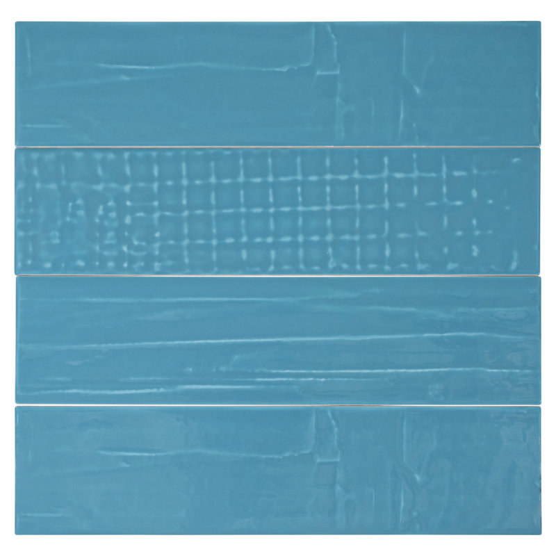 Perfecto-Marvelli 4-in. x 16-in. Subway Textured Glossy Ceramic Wall Tile, Acqua