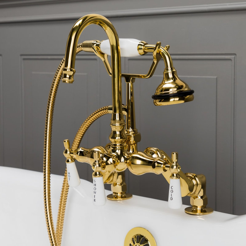 Deck Tub Spout with Diverter, Polished Brass