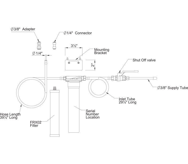Arolla™ Integrated Faucet Filtration with Cartridge Mounting Hoses and Service Stop