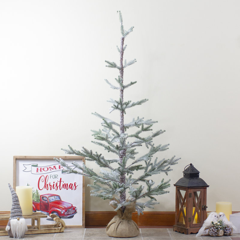 Arbre de Noël artificiel pin enneigé 4 pi avec base en jute recouvert de neige - non éclairé