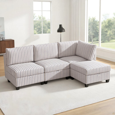 Modular Sectional Sofa, Convertible Sofa Seat With Storage, Sleeper Sectional Sofa Set, Fabric Flexible Modular Combinations for Living Room(4seats)
