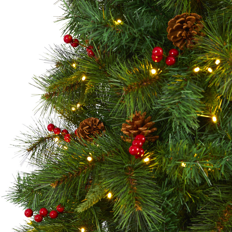 Arbre de Noël artificiel pin vert avec lumières claires/blanches, H 7 pi
