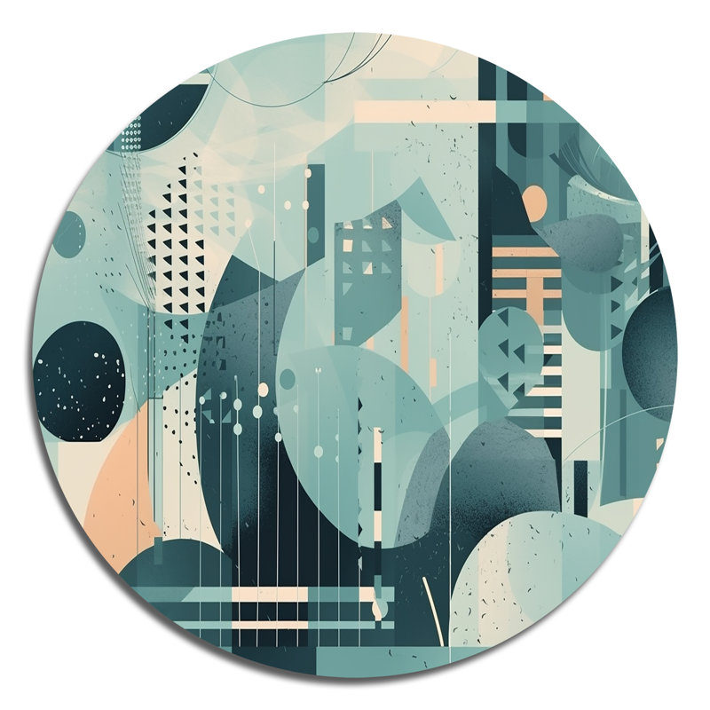Exploration de formes abstraites bleues - Art mural rond géométrique abstrait sur métal, H 29 po x l 29 po x P 1 po