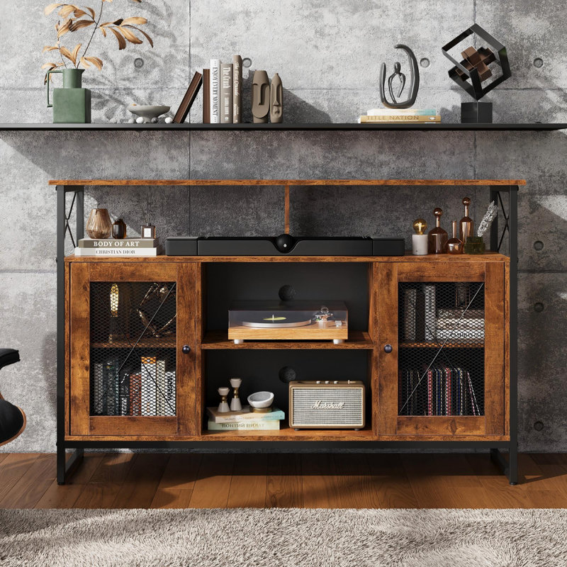 Laly TV Stand for TVs up to 55 inch with Open Shelves, 50.4"W Industrial Entertainment Centre with Storage Cabinets and Adjustable Shelves, Modern Media Console with Metal Frame for Living Room, Bedroom