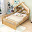 Lit maison en bois avec tablettes de tête de lit-359401693-359401683