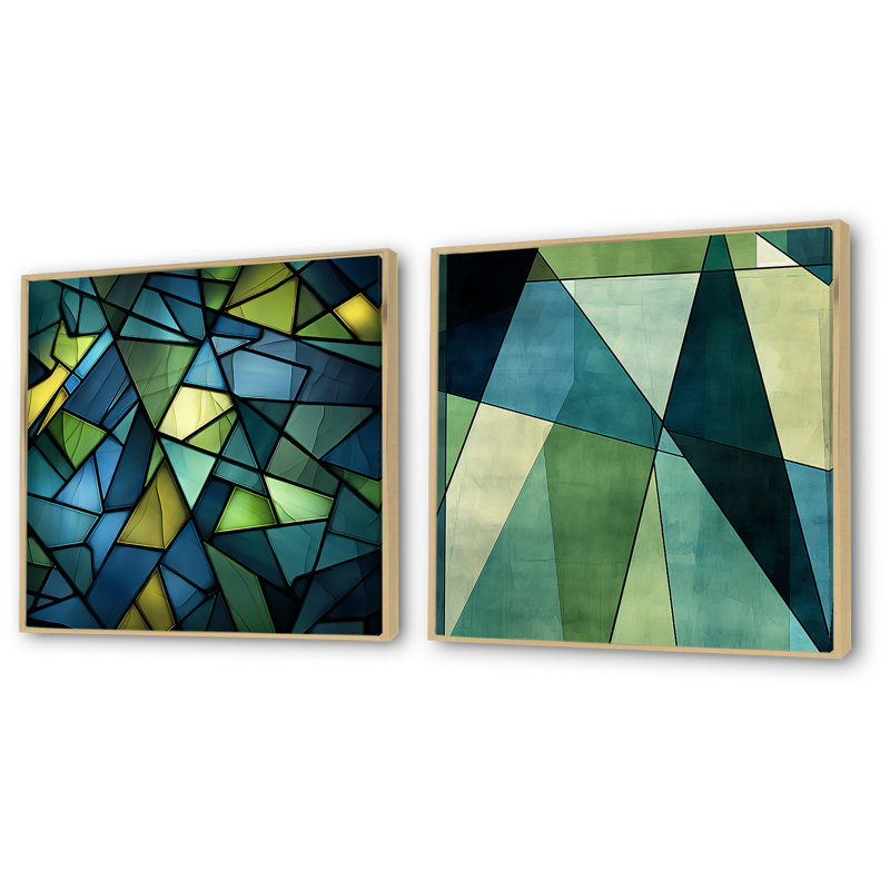 «Blue Green Window Tides I», ensemble de 2 reproductions d'art sur toile, Cadre flottant brun, H 16 po x l 33 po x P 1 po