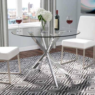 Round Glass Top Metal Base Dining Table