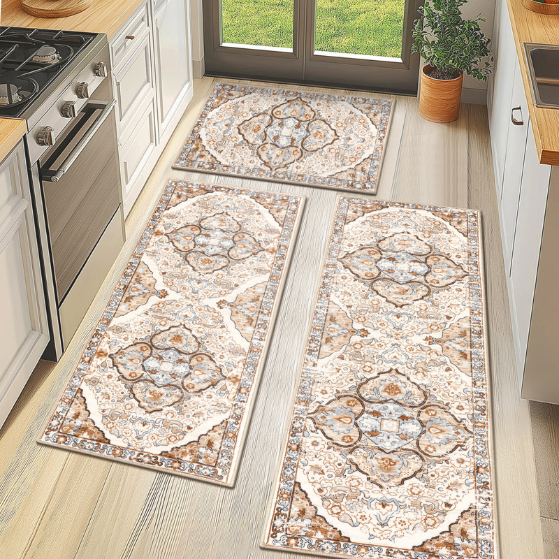 Non-skid Kitchen Mat, Orange/White