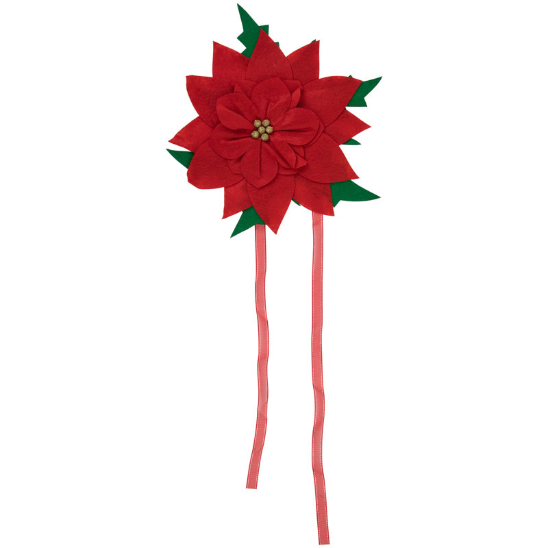 Red and Green Fabric Poinsettia Christmas Tree Topper