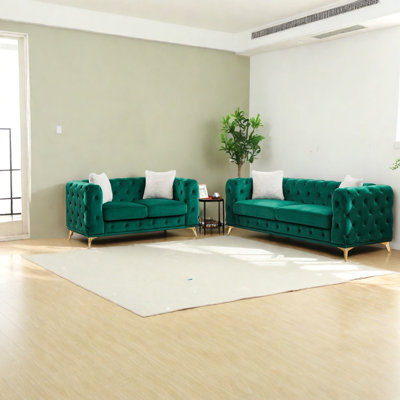 Compression Velvet Sofas Set, Wood Frame Metal Legs, Modern Home Lounge