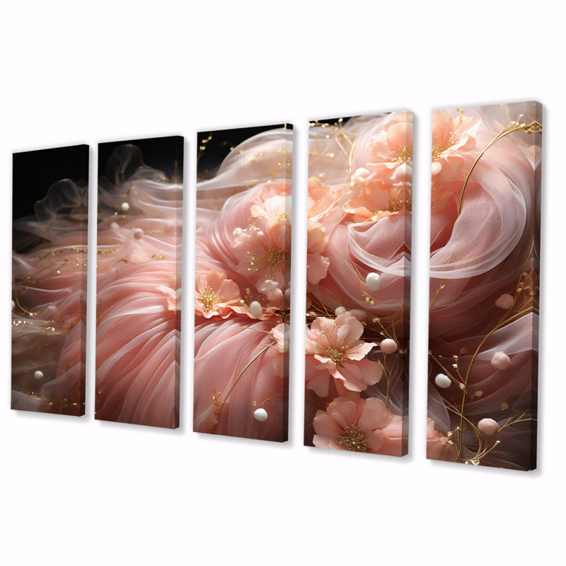 Art floral liquide Tender Light Pink VI - formes murales abstraites - 5 panneaux égaux