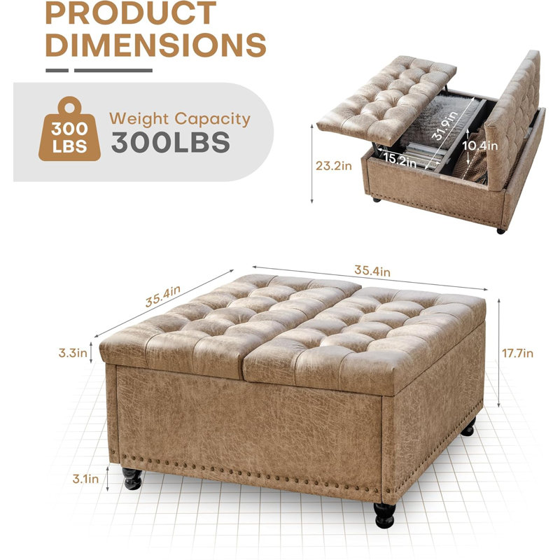 Upholstered Ottoman, Light Brown