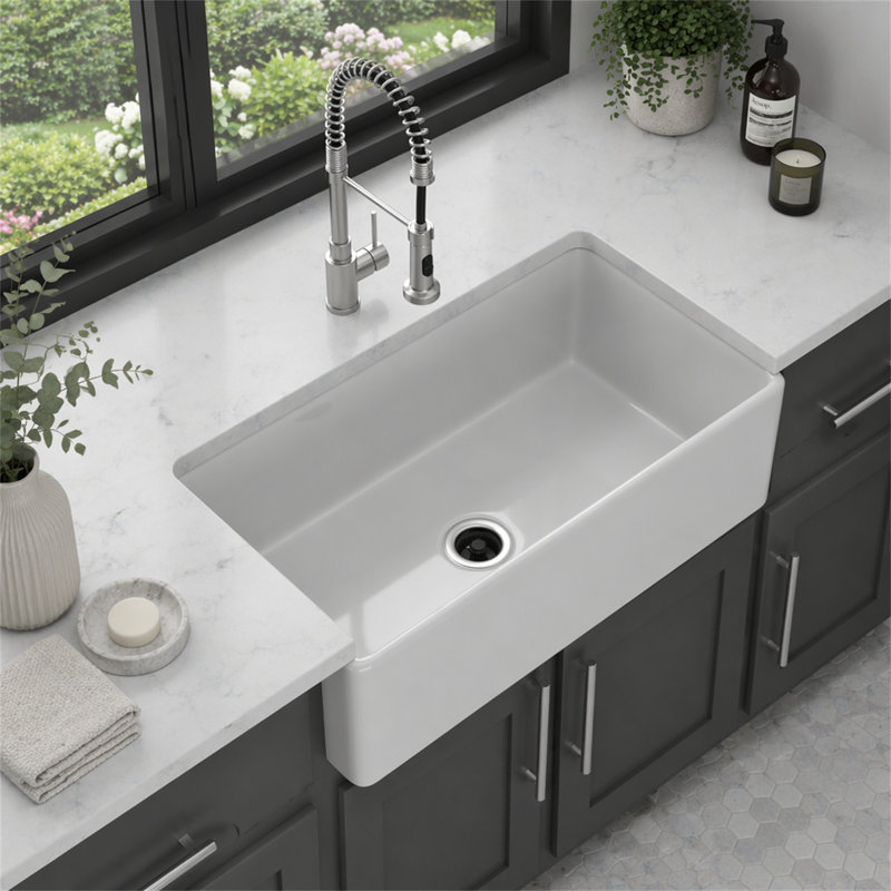 Évier de cuisine de ferme blanc 33 po - 33 po x 18 po x 10 po évier de cuisine en céramique blanche réversible