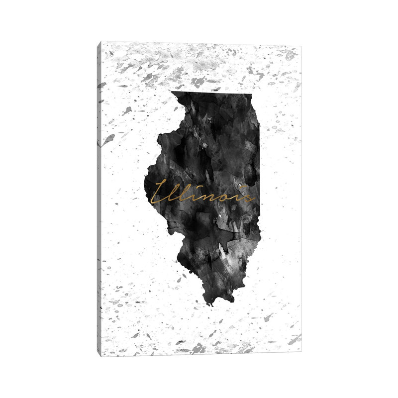 Illinois Black And White Gold - Wrapped Canvas Print, 30.48cm H x 20.32cm W