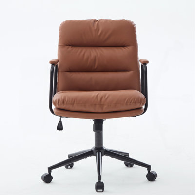 Office Chair,Mid Back Home Office Desk Task Chair With Wheels And Arms Ergonomic Pu Leather Computer Rolling Swivel Chair With Padded Armrest,The Back Of The Chair Can Recline 40° (Brown)