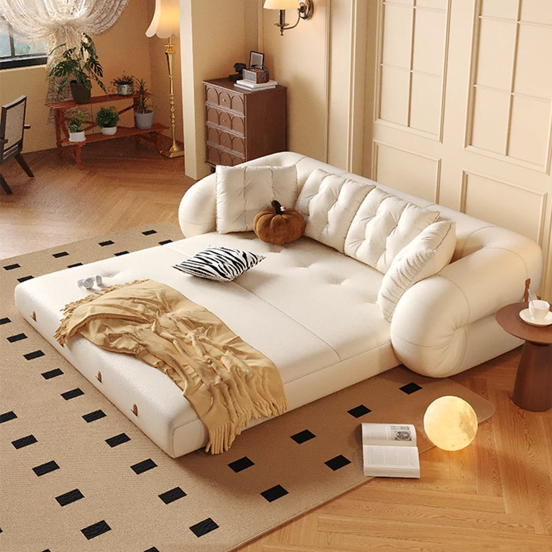 Canapé-lit standard en cuir véritable cristal clair et bois massif, H 23,62 po x l 67,72 po x P 40,55 po
