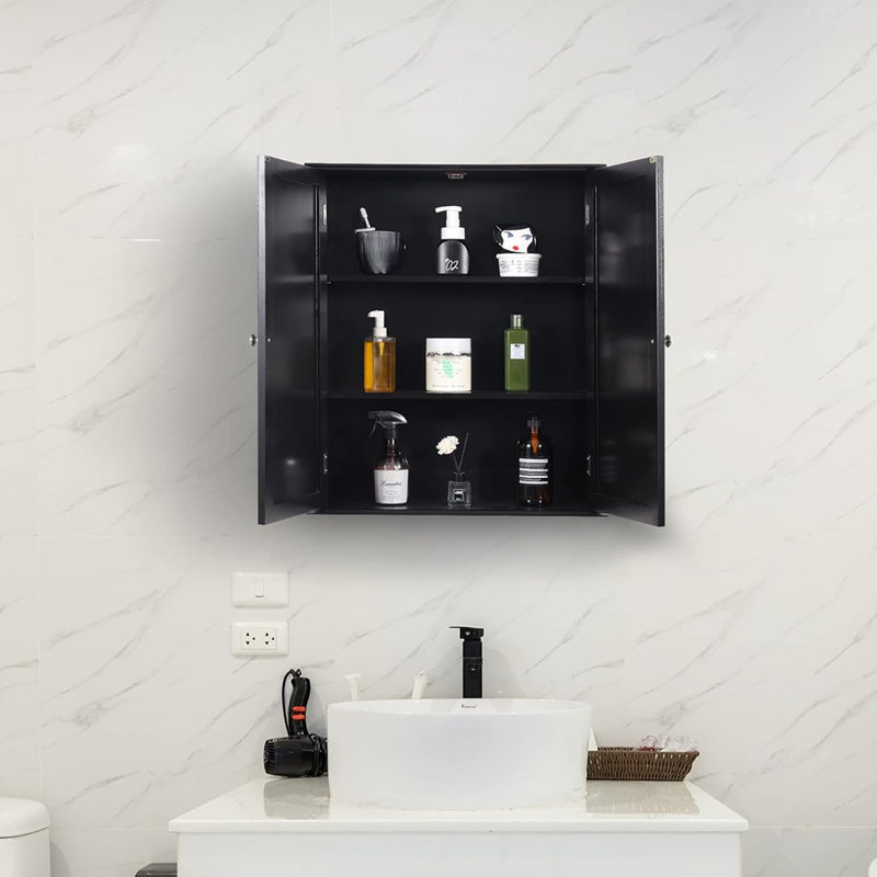 Bathroom Wall Cabinet With Doors & Adjustable Shelves, Black Medicine Cabinet