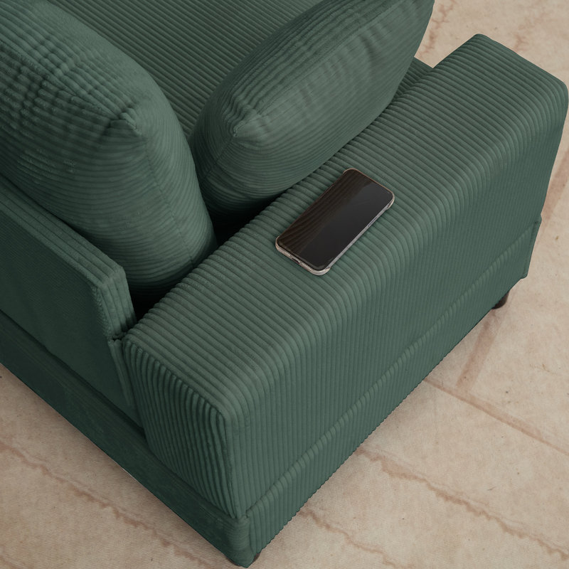 2-Piece L-Shaped Modular Sectional Sofa, Corduroy Deep Seat Couch with Chaise for Living Room, Green Corduroy
