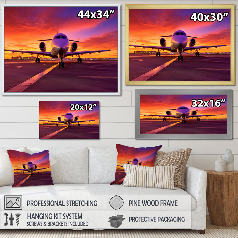 " Airplane At Sunset I ", 34" H x 44" W x 1.5" D, Wrapped Canvas