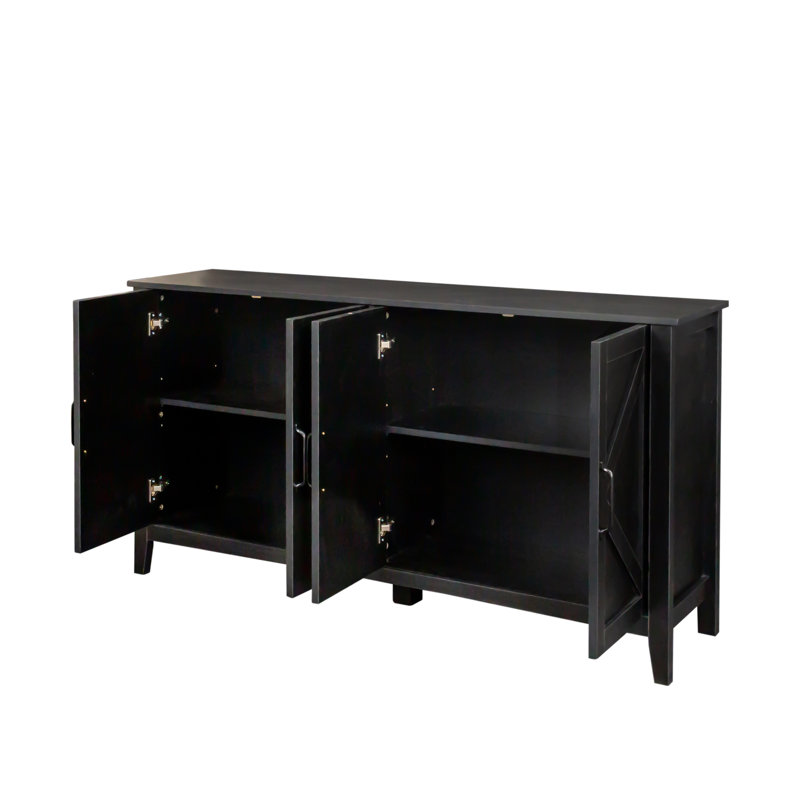 Armoire avec 4 portes et 4 tablettes ouvertes - Armoire de rangement autoportante (noir / brun), Noir