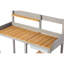 Banc de jardin d'extérieur, bureau de poste de travail en bois avec armoire, grande surface de travail, construction en bois, style gris et brun pour l'extérieur, grand banc de jardin