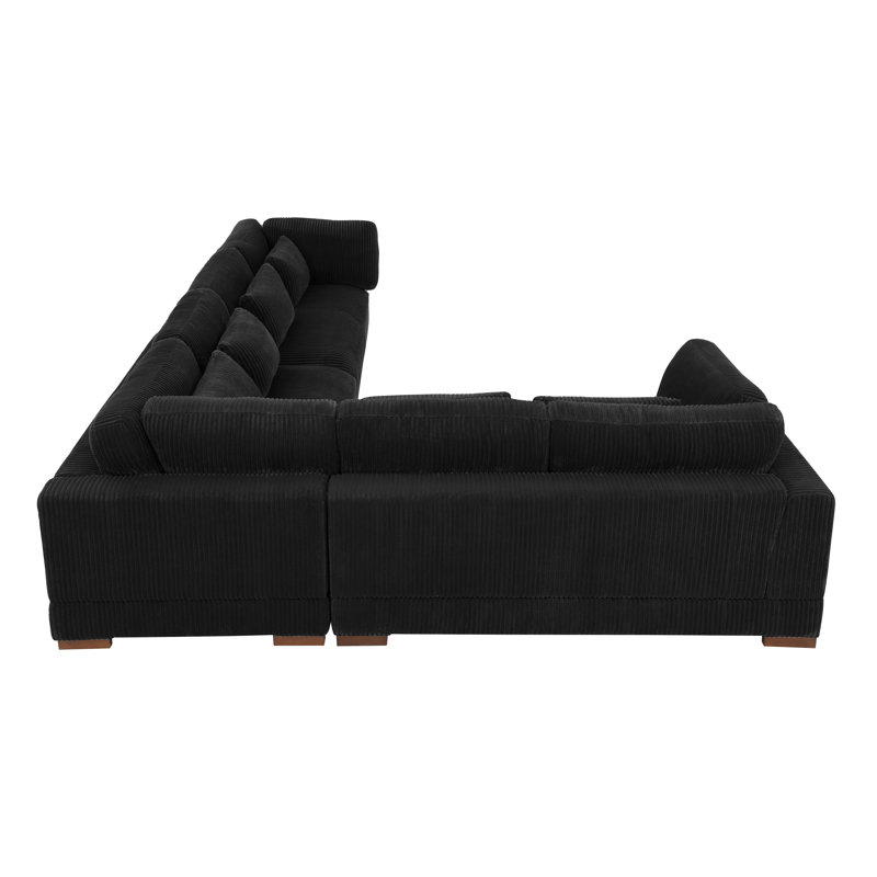 Canapé modulaire de coin de 137 po de large Rippy, Black Corduroy, Orienté à gauche (vu de face)