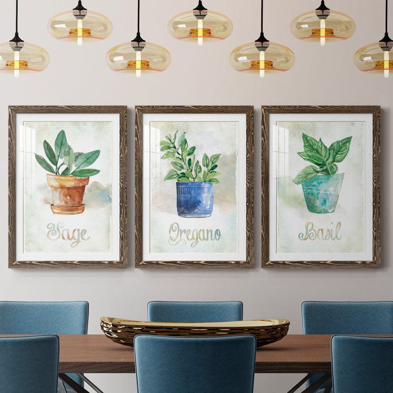 Basilic en pot - ensemble de 3 cadres photo, H 31,5 po x l 47 po x P 1,5 po, Noyer