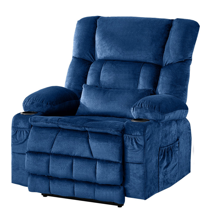 Dual Motor Large Power Lift Recliner Chair With Waist Kneading Heat, Extended Footrest & Cup Holders, Blue