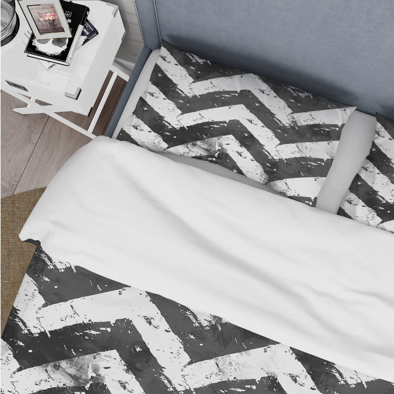 Ensemble de housse de couette noir et blanc Midcentury Chevron Print III - Midcentury