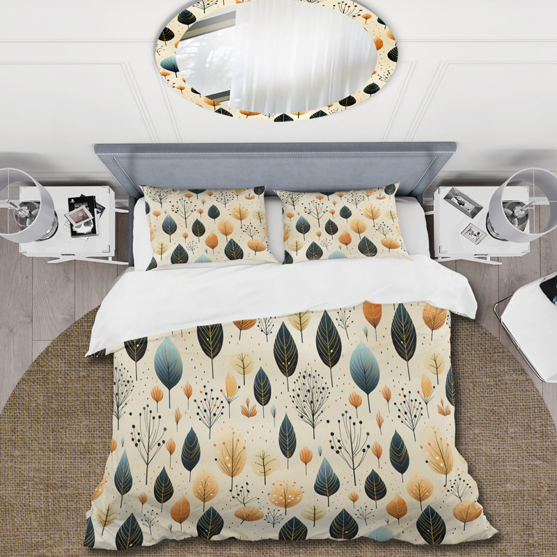 Modern Leaf Patterns II Floral Duvet Cover, King Duvet Cover + 2 King Shams