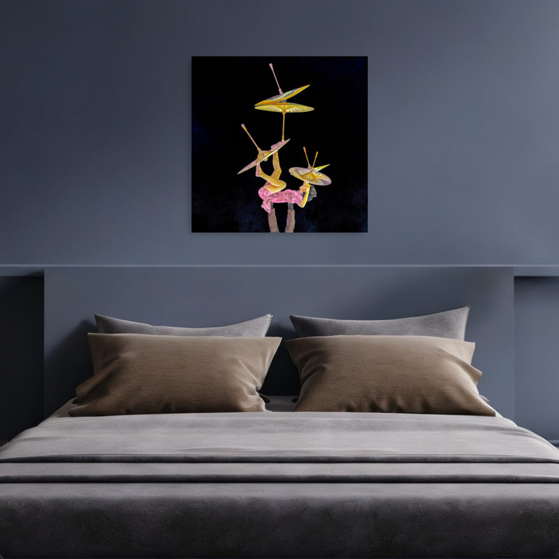 Art mural abstrait asiatique, parapluie asiatique, 36" H x 36" W