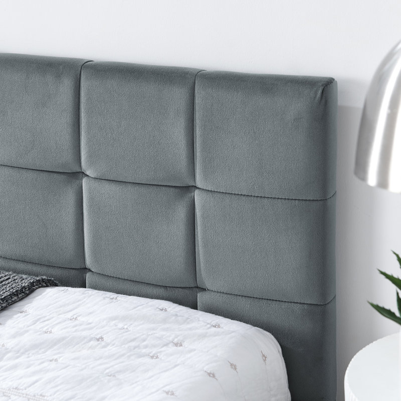 Structure de lit double en velours gris avec accoudoirs décoratifs confortables pour la chambre à coucher
