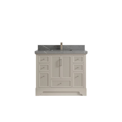 Meuble-lavabo sur pied simple 42 po avec plateau en quartz Alys