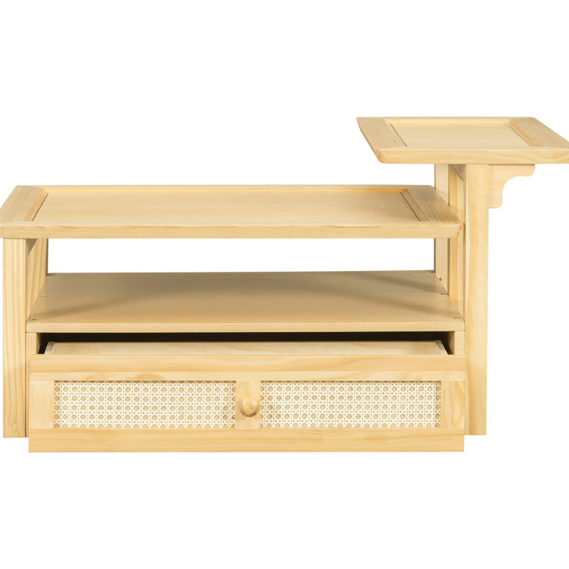 Coffee Table With 1 Storage Shelf And 1 Rattan Drawer, Natural