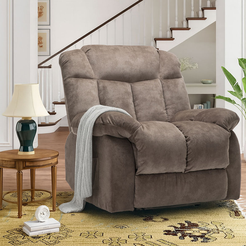 Classic Vintage Velvet Upholstered Power Leisure Recliner with Lift Base, Light Camel
