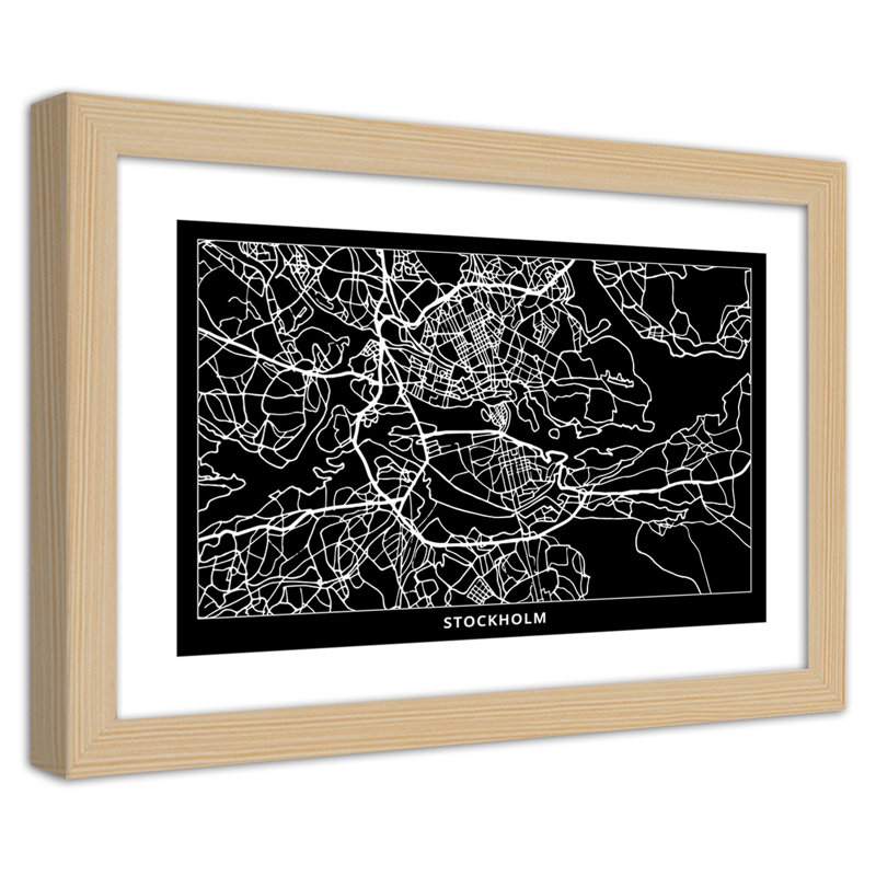Stockholm City Map - Single Picture Frame Print, 70cm H x 100cm W, Tan