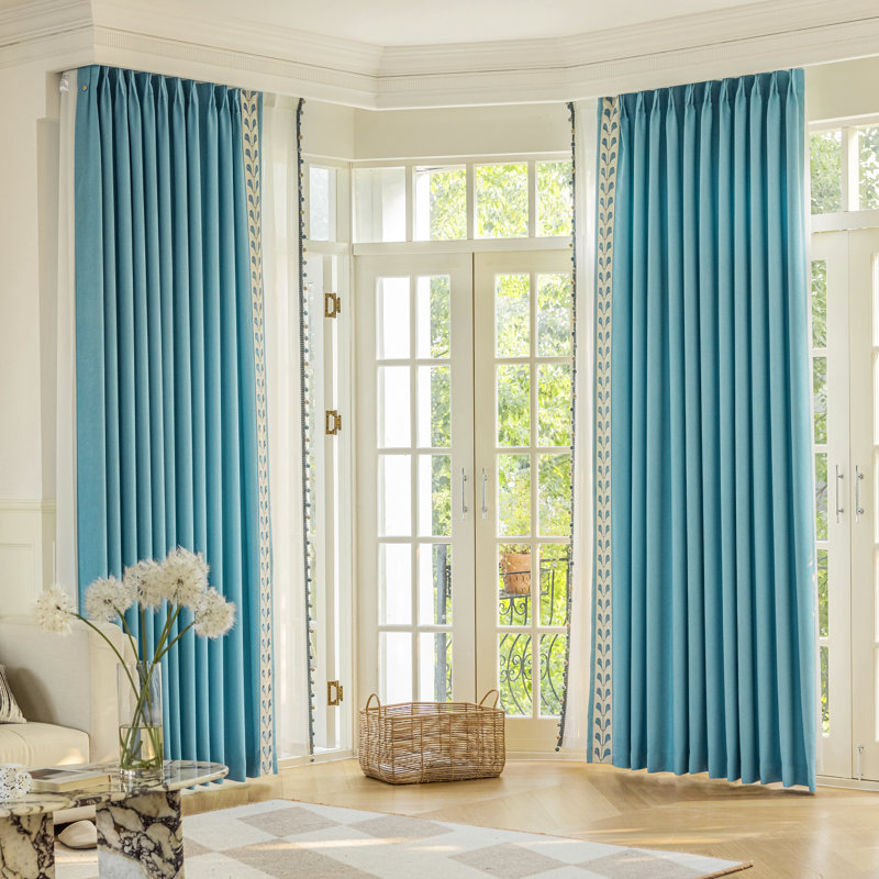 Cotton Blend Room Darkening Pair, 45" W x 84" L, Blue/Beige