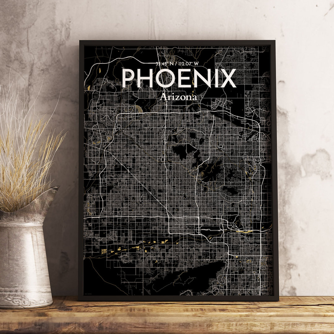 'Phoenix City Map' Graphic Art Print Poster in Luxe Wrought Studio™ 