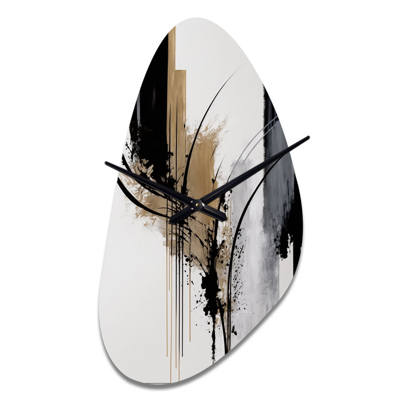 Noir, blanc et or Expression II - horloge asymétrique moderne en métal, impression d'horloge en métal de forme unique, Grand