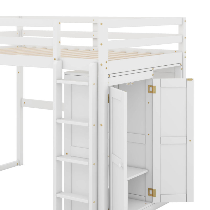 Lit mezzanine double avec tablettes et DEL, Blanc