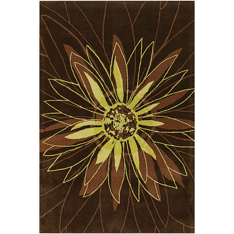 Tapis contemporain brun / vert touffeté Dharm, Rectangle 5 pi x 7 pi 6 po