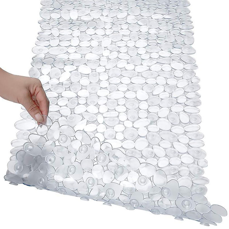 Tapis de douche antidérapant transparent en vinyle avec galets et ventouses - 28 po x 14 po, Transparent