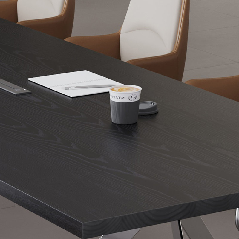 Table de conférence noire + argent massif en bois massif + acier inoxydable, H 29,53 po x L 118,11 po x l 39,37 po