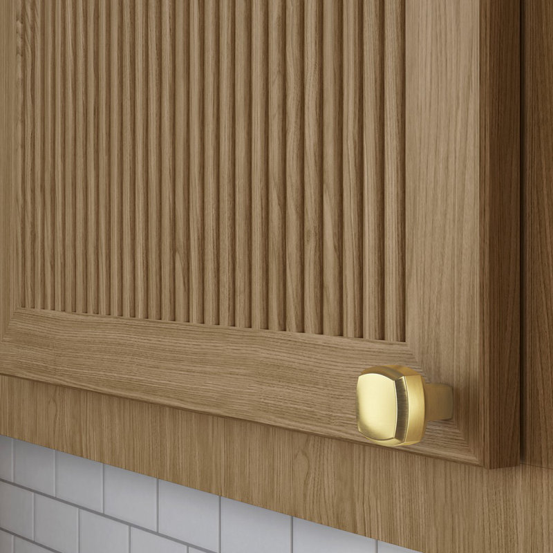 Brushed Satin Brass Square Cabinet Knob with Mounting Hardware