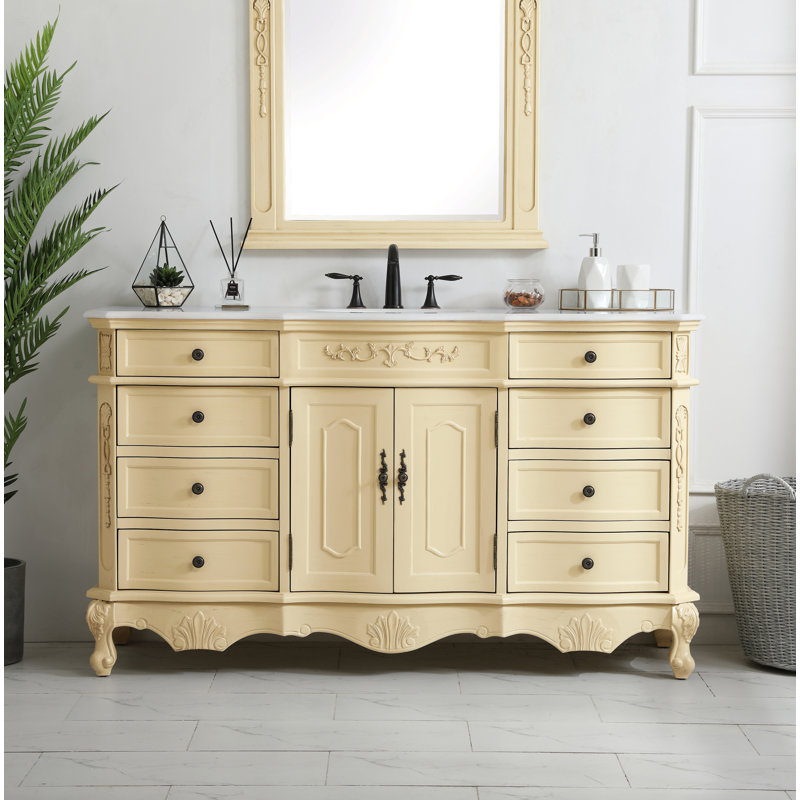 Ensemble de meuble-lavabo simple 60 po Lunette, Beige antique clair, Blanc ivoire