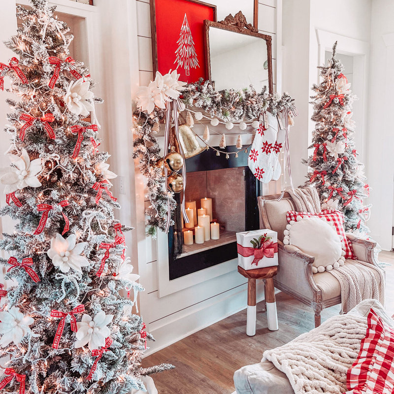 Slim Mountain Pine Flocked 7.5-Foot Christmas Tree with PVC Needles
