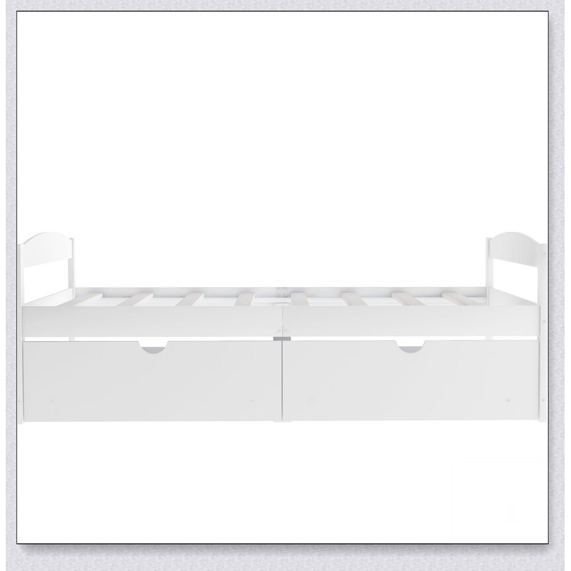 Lit plateforme avec deux tiroirs, Blanc