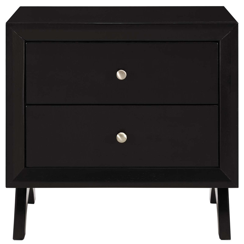 Providence Black Rubberwood and MDF Nightstand with Silver Knobs